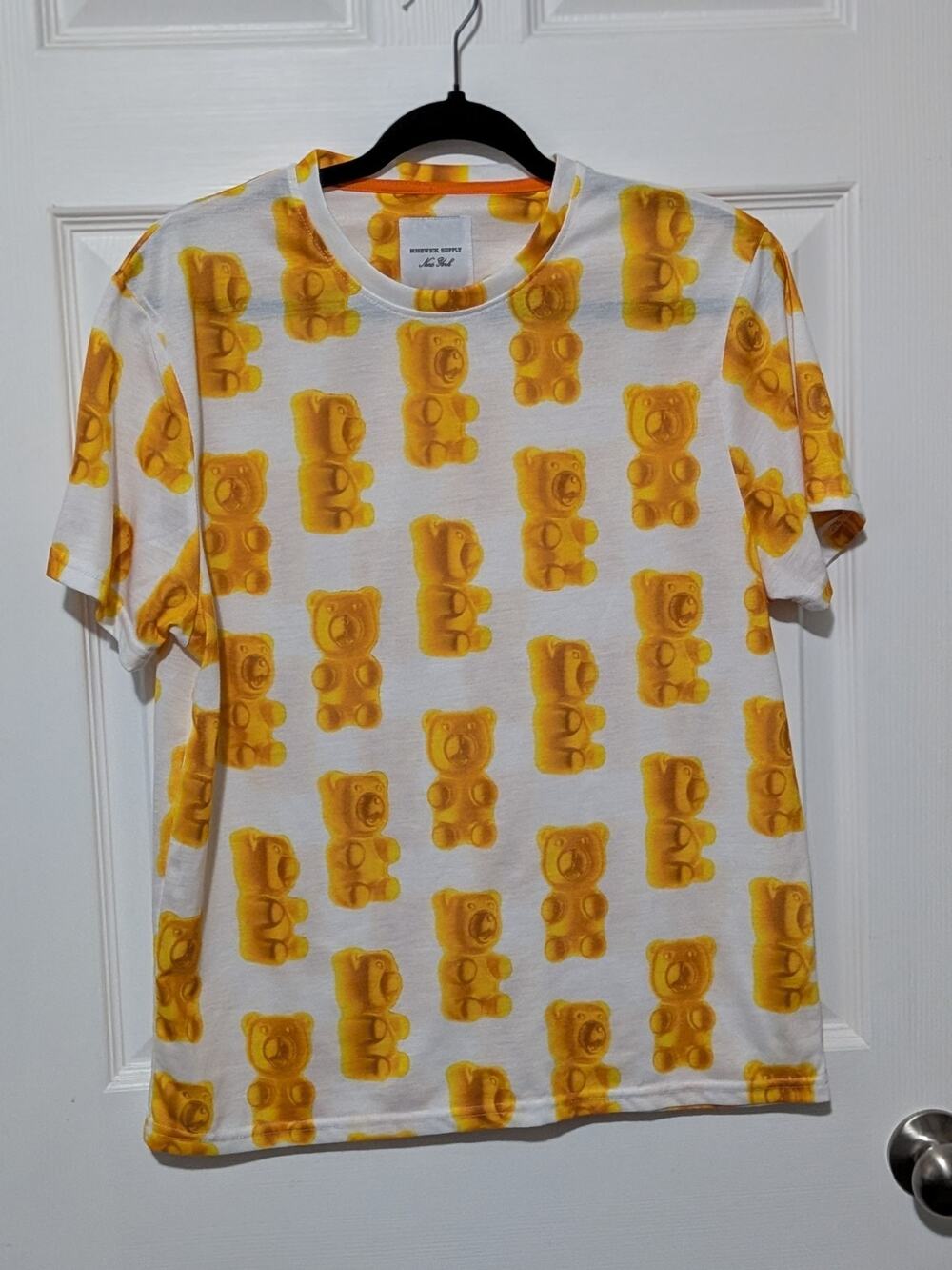 Bushwick Supply NY Yellow Gummy Bear T-Shirt All Over Print Graphic Tee Size Med